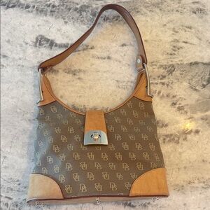 Dooney & Bourke Logo Pattern Shoulder Bag in Brown and Tan